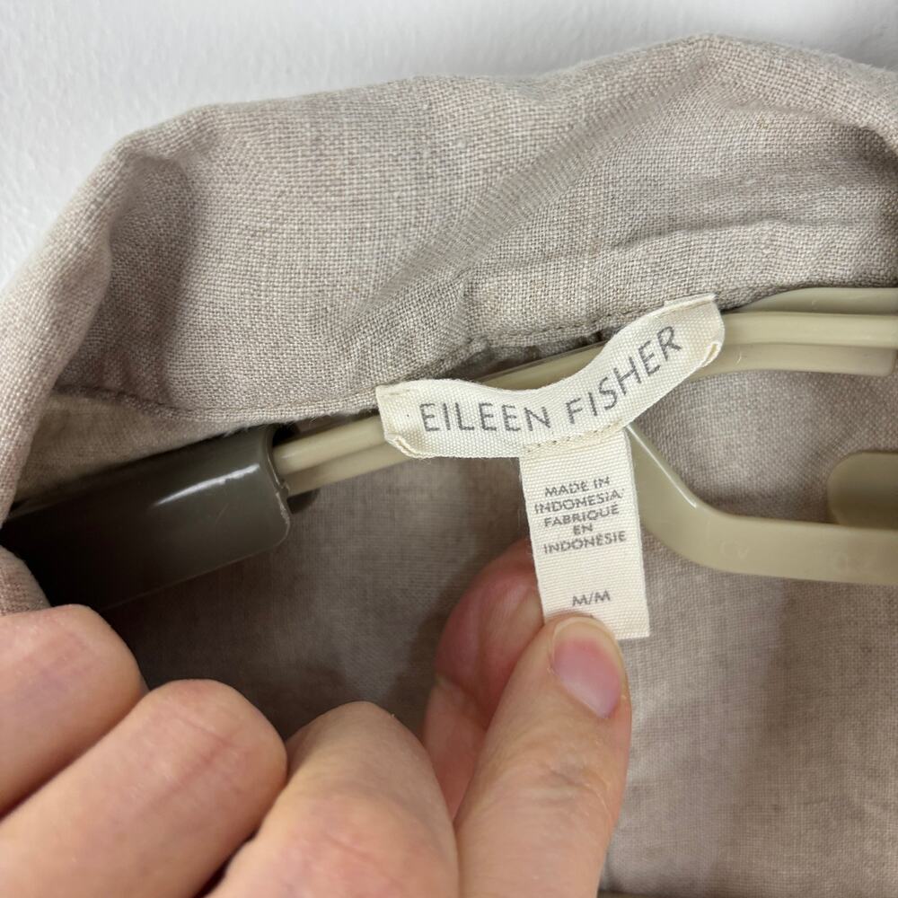 Eileen Fisher Tan 100% Organic Linen Long Jacket Medium relaxed fit - Picture 9 of 10
